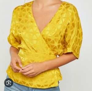 MANGO Gold Faux Wrap Textured Kimono Top - Size 2